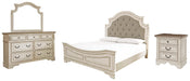 Realyn King Upholstered Panel Bed with Mirrored Dresser and Nightstand Huntsville Furniture Outlet