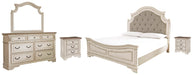 Realyn Queen Upholstered Panel Bed with Mirrored Dresser and 2 Nightstands Huntsville Furniture Outlet