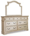 Realyn Queen Upholstered Panel Bed with Mirrored Dresser and Chest Huntsville Furniture Outlet