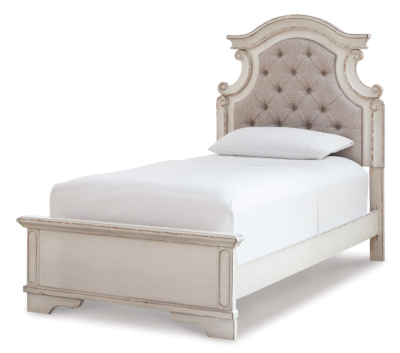 Realyn Twin Panel Bed with Mirrored Dresser, Chest and 2 Nightstands Huntsville Furniture Outlet