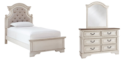 Realyn Twin Panel Bed with Mirrored Dresser Huntsville Furniture Outlet