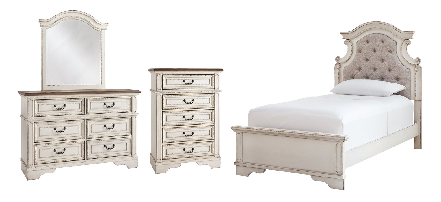 Realyn Twin Panel Bed with Mirrored Dresser and Chest Huntsville Furniture Outlet