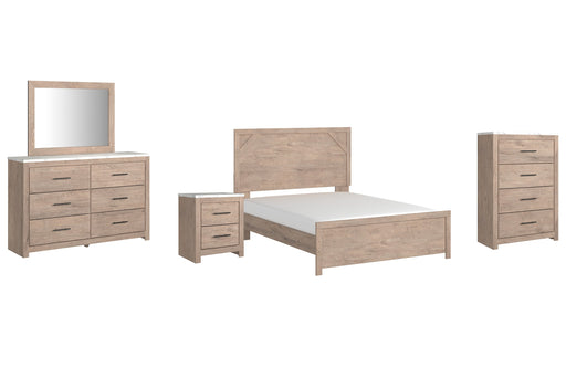 Senniberg Queen Panel Bed with Mirrored Dresser, Chest and Nightstand Huntsville Furniture Outlet