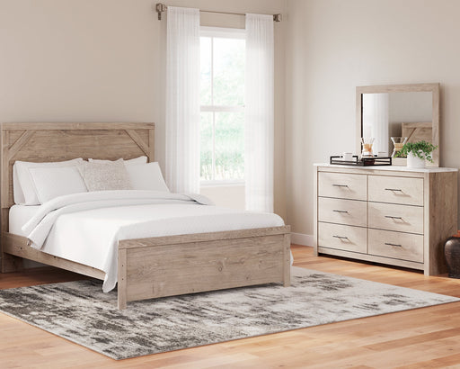 Senniberg Queen Panel Bed with Mirrored Dresser Huntsville Furniture Outlet