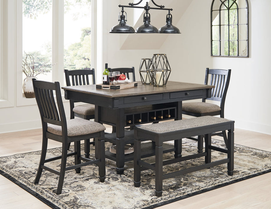 Tyler Creek Counter Height Dining Table and 4 Barstools and Bench Huntsville Furniture Outlet