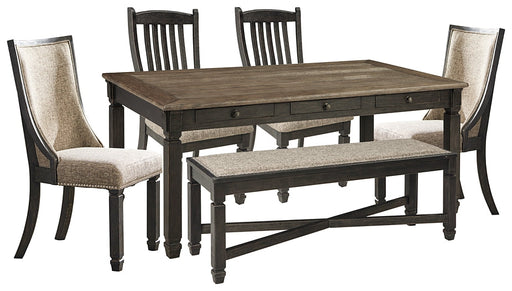 Tyler Creek Dining Table and 4 Chairs and Bench Huntsville Furniture Outlet