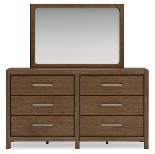 Cabalynn California King Upholstered Bed with Mirrored Dresser